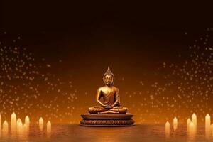 A buddha sits in in vesak buddha purnima day with copy space. Background for vesak festival day concept. Vesak celebration day greetings concept by AI Generated photo