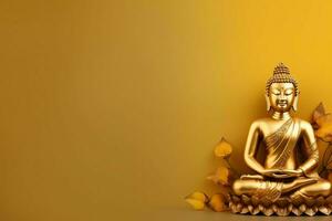 A buddha sits in in vesak buddha purnima day with copy space. Background for vesak festival day concept. Vesak celebration day greetings concept by AI Generated photo