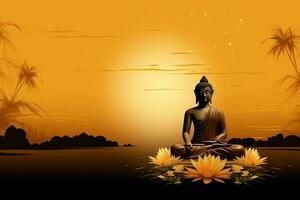 A buddha sits in in vesak buddha purnima day with copy space. Background for vesak festival day concept. Vesak celebration day greetings concept by AI Generated photo