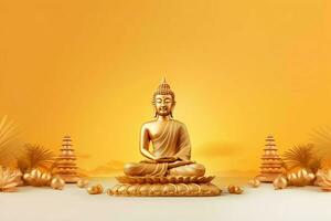 A buddha sits in in vesak buddha purnima day with copy space. Background for vesak festival day concept. Vesak celebration day greetings concept by AI Generated photo