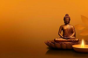 A buddha sits in in vesak buddha purnima day with copy space. Background for vesak festival day concept. Vesak celebration day greetings concept by AI Generated photo