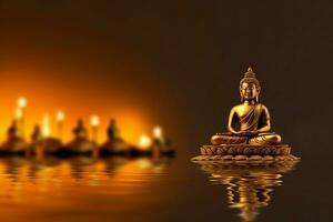 A buddha sits in in vesak buddha purnima day with copy space. Background for vesak festival day concept. Vesak celebration day greetings concept by AI Generated photo