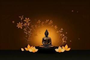 A buddha sits in in vesak buddha purnima day with copy space. Background for vesak festival day concept. Vesak celebration day greetings concept by AI Generated photo