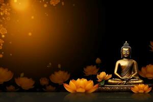 A buddha sits in in vesak buddha purnima day with copy space. Background for vesak festival day concept. Vesak celebration day greetings concept by AI Generated photo