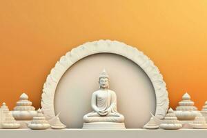 A buddha sits in in vesak buddha purnima day with copy space. Background for vesak festival day concept. Vesak celebration day greetings concept by AI Generated photo
