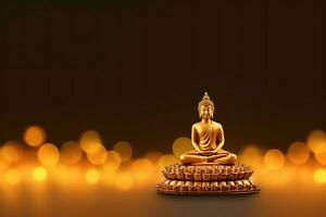 A buddha sits in in vesak buddha purnima day with copy space. Background for vesak festival day concept. Vesak celebration day greetings concept by AI Generated photo