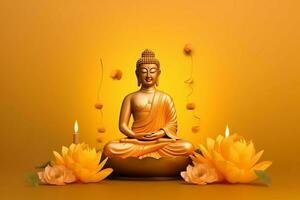 A buddha sits in in vesak buddha purnima day with copy space. Background for vesak festival day concept. Vesak celebration day greetings concept by AI Generated photo