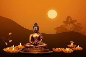 A buddha sits in in vesak buddha purnima day with copy space. Background for vesak festival day concept. Vesak celebration day greetings concept by AI Generated photo