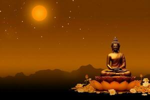 A buddha sits in in vesak buddha purnima day with copy space. Background for vesak festival day concept. Vesak celebration day greetings concept by AI Generated photo