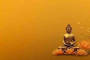 A buddha sits in in vesak buddha purnima day with copy space. Background for vesak festival day concept. Vesak celebration day greetings concept by AI Generated photo