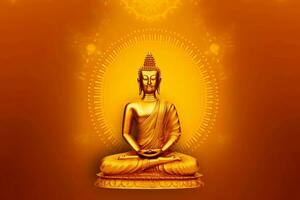 A buddha sits in in vesak buddha purnima day with copy space. Background for vesak festival day concept. Vesak celebration day greetings concept by AI Generated photo