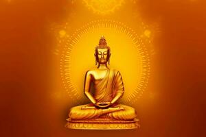 A buddha sits in in vesak buddha purnima day with copy space. Background for vesak festival day concept. Vesak celebration day greetings concept by AI Generated photo