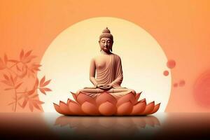 A buddha sits in in vesak buddha purnima day with copy space. Background for vesak festival day concept. Vesak celebration day greetings concept by AI Generated photo