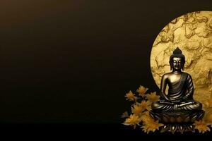 A buddha sits in in vesak buddha purnima day with copy space. Background for vesak festival day concept. Vesak celebration day greetings concept by AI Generated photo