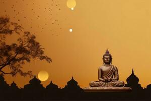 A buddha sits in in vesak buddha purnima day with copy space. Background for vesak festival day concept. Vesak celebration day greetings concept by AI Generated photo