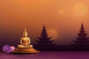 A buddha sits in in vesak buddha purnima day with copy space. Background for vesak festival day concept. Vesak celebration day greetings concept by AI Generated photo