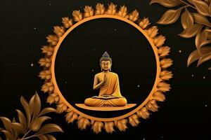 A buddha sits in in vesak buddha purnima day with copy space. Background for vesak festival day concept. Vesak celebration day greetings concept by AI Generated photo