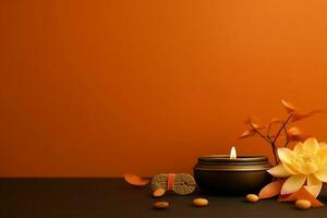 A buddha sits in in vesak buddha purnima day with copy space. Background for vesak festival day concept. Vesak celebration day greetings concept by AI Generated photo