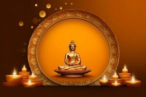 A buddha sits in in vesak buddha purnima day with copy space. Background for vesak festival day concept. Vesak celebration day greetings concept by AI Generated photo