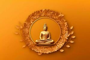 A buddha sits in in vesak buddha purnima day with copy space. Background for vesak festival day concept. Vesak celebration day greetings concept by AI Generated photo