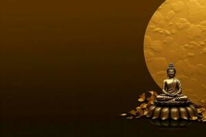 A buddha sits in in vesak buddha purnima day with copy space. Background for vesak festival day concept. Vesak celebration day greetings concept by AI Generated photo