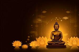 A buddha sits in in vesak buddha purnima day with copy space. Background for vesak festival day concept. Vesak celebration day greetings concept by AI Generated photo