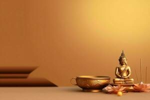 A buddha sits in in vesak buddha purnima day with copy space. Background for vesak festival day concept. Vesak celebration day greetings concept by AI Generated photo