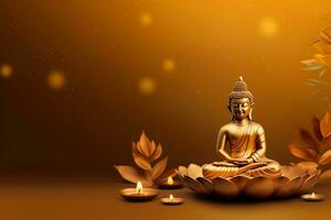 A buddha sits in in vesak buddha purnima day with copy space. Background for vesak festival day concept. Vesak celebration day greetings concept by AI Generated photo
