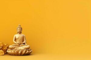 A buddha sits in in vesak buddha purnima day with copy space. Background for vesak festival day concept. Vesak celebration day greetings concept by AI Generated photo