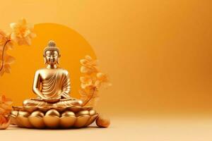 A buddha sits in in vesak buddha purnima day with copy space. Background for vesak festival day concept. Vesak celebration day greetings concept by AI Generated photo