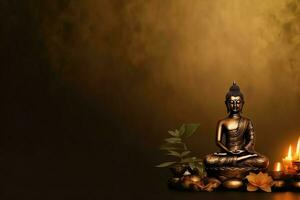 A buddha sits in in vesak buddha purnima day with copy space. Background for vesak festival day concept. Vesak celebration day greetings concept by AI Generated photo