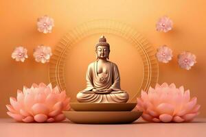 A buddha sits in in vesak buddha purnima day with copy space. Background for vesak festival day concept. Vesak celebration day greetings concept by AI Generated photo