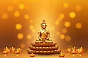 A buddha sits in in vesak buddha purnima day with copy space. Background for vesak festival day concept. Vesak celebration day greetings concept by AI Generated photo