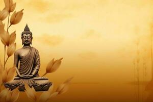 A buddha sits in in vesak buddha purnima day with copy space. Background for vesak festival day concept. Vesak celebration day greetings concept by AI Generated photo