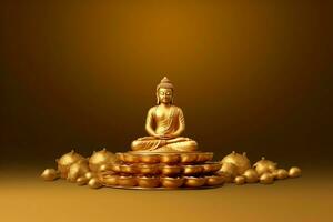 A buddha sits in in vesak buddha purnima day with copy space. Background for vesak festival day concept. Vesak celebration day greetings concept by AI Generated photo