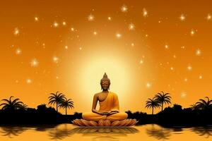 A buddha sits in in vesak buddha purnima day with copy space. Background for vesak festival day concept. Vesak celebration day greetings concept by AI Generated photo