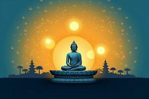 A buddha sits in in vesak buddha purnima day with copy space. Background for vesak festival day concept. Vesak celebration day greetings concept by AI Generated photo