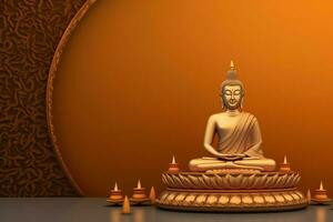 A buddha sits in in vesak buddha purnima day with copy space. Background for vesak festival day concept. Vesak celebration day greetings concept by AI Generated photo