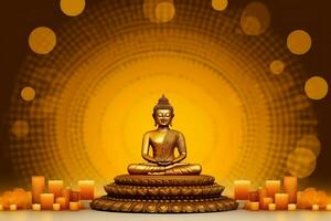 A buddha sits in in vesak buddha purnima day with copy space. Background for vesak festival day concept. Vesak celebration day greetings concept by AI Generated photo