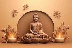 A buddha sits in in vesak buddha purnima day with copy space. Background for vesak festival day concept. Vesak celebration day greetings concept by AI Generated photo