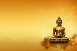 A buddha sits in in vesak buddha purnima day with copy space. Background for vesak festival day concept. Vesak celebration day greetings concept by AI Generated photo