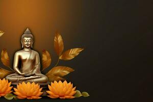 A buddha sits in in vesak buddha purnima day with copy space. Background for vesak festival day concept. Vesak celebration day greetings concept by AI Generated photo
