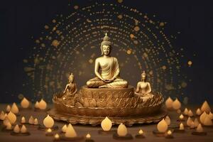 A buddha sits in in vesak buddha purnima day with copy space. Background for vesak festival day concept. Vesak celebration day greetings concept by AI Generated photo