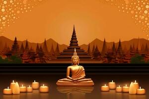 A buddha sits in in vesak buddha purnima day with copy space. Background for vesak festival day concept. Vesak celebration day greetings concept by AI Generated photo