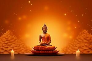 A buddha sits in in vesak buddha purnima day with copy space. Background for vesak festival day concept. Vesak celebration day greetings concept by AI Generated photo