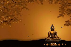 A buddha sits in in vesak buddha purnima day with copy space. Background for vesak festival day concept. Vesak celebration day greetings concept by AI Generated photo