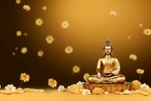 A buddha sits in in vesak buddha purnima day with copy space. Background for vesak festival day concept. Vesak celebration day greetings concept by AI Generated photo