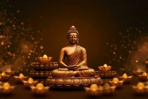 A buddha sits in in vesak buddha purnima day with copy space. Background for vesak festival day concept. Vesak celebration day greetings concept by AI Generated photo