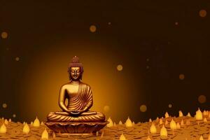 A buddha sits in in vesak buddha purnima day with copy space. Background for vesak festival day concept. Vesak celebration day greetings concept by AI Generated photo