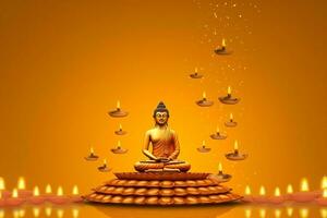 A buddha sits in in vesak buddha purnima day with copy space. Background for vesak festival day concept. Vesak celebration day greetings concept by AI Generated photo